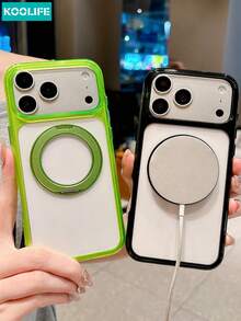 Koolife 1 pieza Funda magnética para teléfono con soporte giratorio de 360°, protección de cámara con ventana grande, carcasa a prueba de golpes compatible con MagSafe, regalo perfecto para mujeres y niñas, compatible con iPhone 17/17 Pro/17 Pro Max - amarillo verdoso - Ver 3