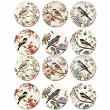 Set Of 6 Or 12 Watercolor Illustration Style Wooden Coasters, Decorated With Floral And Bird Patterns, Fresh And Elegant, With Unique Natural Texture, Suitable For Kitchen, Kitchen Decor, Holiday Occasions And Wedding Table - Multicolor - View 13