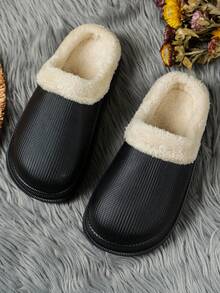 Women's Fashion Versatile Outdoor Commute Home Closed-Toe Comfortable Warm Slippers, Autumn/Winter - Black - View 6