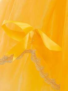 Tween Girls Yellow Spaghetti Strap Organza Elegant Evening Dress Suitable For Prom And Party, Headband Not Included - Yellow - View 9