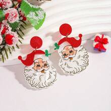 2pcs Christmas Earrings Santa Claus Acrylic Earrings Cute Jewelry Cartoon Santa Claus Fashion Pendant Earrings Holiday Celebration Accessories Perfect Christmas Gift For Family And Friends - Multicolor - View 16