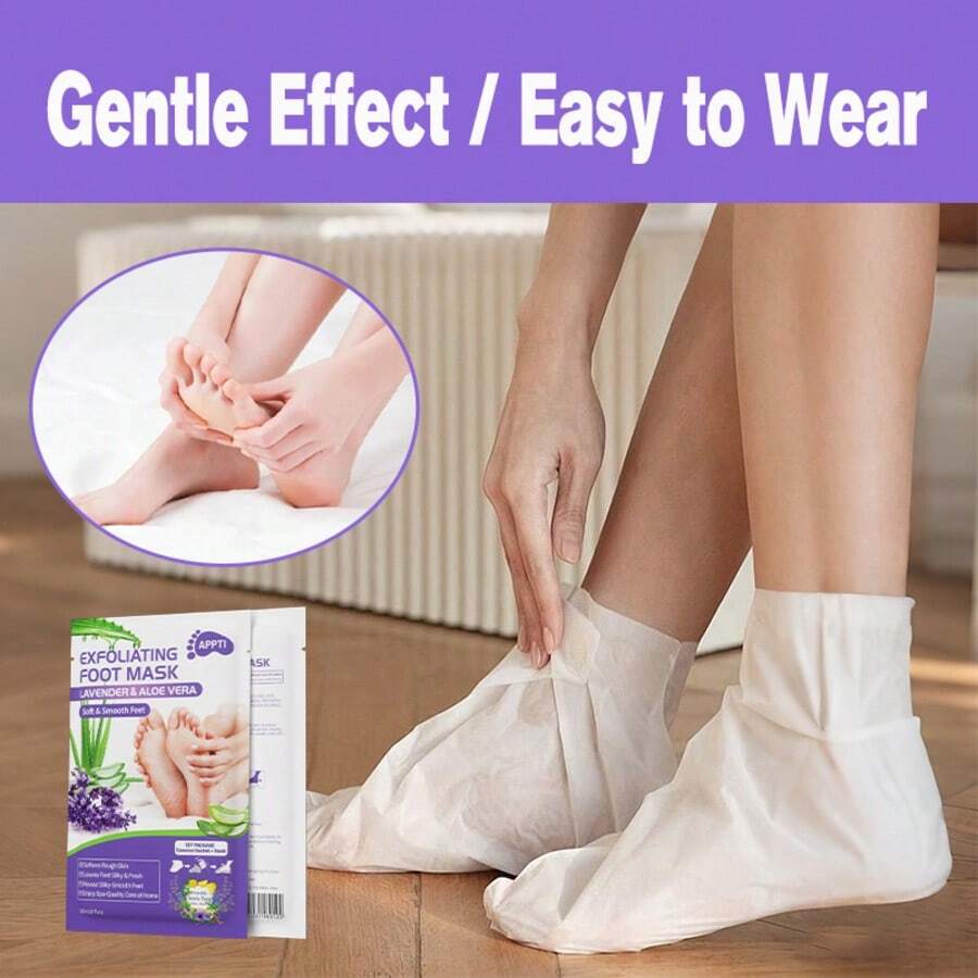 Foot Mask 3pcs Lavender And Aloe Vera Exfoliating Foot Mask, Dead Skin Removal, Moisturizing And Nourishing For Rough And Dry Feet With Lactic Acid, Urea And Malic Acid - 3-pack - View 1