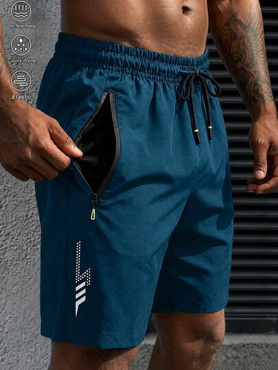 1 Stück Herren Mode Cool Lässig Sommer Blitz Muster Shorts, Strand Badehose, Doppelte Reißverschluss Taschen, Bequemer Stoff Sport