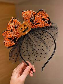 1pc Pumpkin Headband Spider Web Bow Hair Clip Headpiece Halloween Party Decoration - Multicolor - View 4
