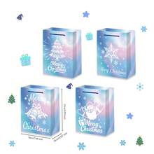 4/12pcs Winter Snowflake Gift Bags, Blue & Pink Snowflake Design Large Capacity Favor Bags, Kraft Paper Gift Bags With Handles, Suitable For Birthday, Christmas, Winter Wonderland Theme Party - Multicolor - View 10