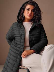Giolshon Women's Plus Size Casual Hooded Jacket For Autumn/Winter, With Pockets, Layerable, Suitable For Cold Weather Commuting Black Elegant - Black - View 7