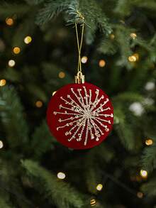 3.15 Inch Flocked Christmas Ball Ornament, Burgundy Glitter Flocked Christmas Tree Hanging Pendant, Rhinestone Flocked Painted Christmas Ball, Suitable For Winter Christmas Tree, Holiday Party, Home Wreath, Wedding Home Decor, New Year, Creating Festive Atmosphere - Red - View 4
