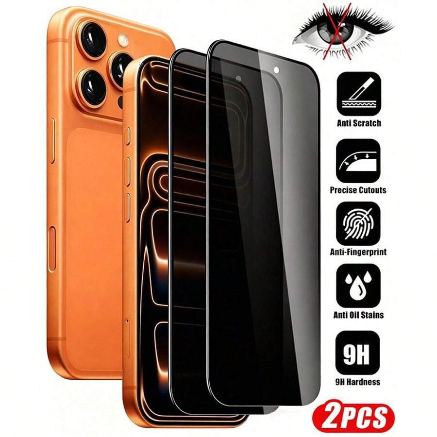 Set 2 Buah Pelindung Layar Kaca Tempered untuk Privasi dan Perlindungan Privasi, Kompatibel dengan iPhone 17 Pro Max, Kaca Tempered Anti Ledakan Dua Lapisan 9H, Tepi Hitam Sablon, Mudah Dipasang, Tahan Gores, Kompatibel dengan iPhone 17 Pro/17 Air/17/16 Pro Max/16 Pro/16 Pro/16 Plus/16 E/15/14/13/12/11, Cocok untuk Penggunaan Sehari-hari, Kantor, dan Rumah. [Versi Internasional, Bukan Versi Lokal] - MultiWarna - View 1