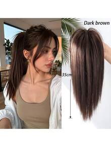 Clip-In Ponytail Hair Extension Straight High Fountain Ponytail Medium Long Synthetic Hair Piece For Women - Multicolor - View 8