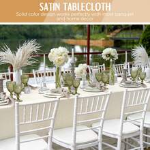 102 X 58 Inch Satin Tablecloth, Rectangular Bed Skirt, Silky Fabric, Champagne Color Party Tablecloth Suitable For Rectangular Dining Tables, Parties, Holidays, Weddings (Ivory White) - Beige - View 9