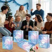 4/12pcs Winter Snowflake Gift Bags, Blue & Pink Snowflake Design Large Capacity Favor Bags, Kraft Paper Gift Bags With Handles, Suitable For Birthday, Christmas, Winter Wonderland Theme Party - Multicolor - View 9