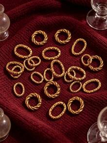 20 st ovala och runda tvinnade hoppringar i rostfritt stål, 18K guldbelagda, för DIY-smyckestillverkning av halsband och armband - vrid krans - Visa 5