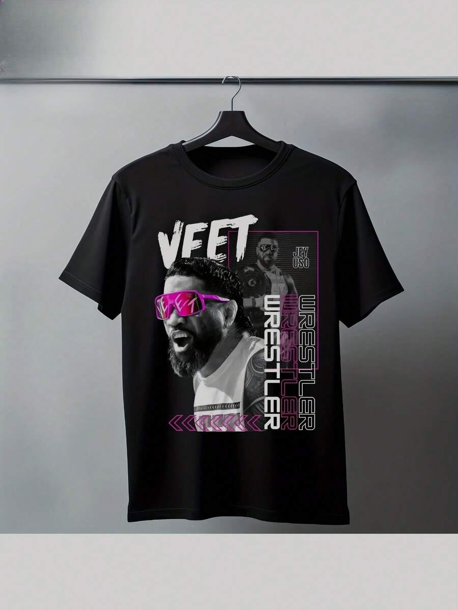 Sublimerings-T-shirt Jey Usoo - Anpassning av namn/logotyp/design på tjock 230GSM bomull, rundhalsad kortärmad fritidskläder för fester, festivaler, presenter (maskintvättbar - Svart - Visa 1