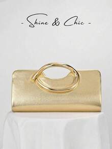 European And American Style Women's Gold Patchwork Pattern Design Evening Clutch, Glossy Handbag, Suitable For Dancing - Gold - View 1