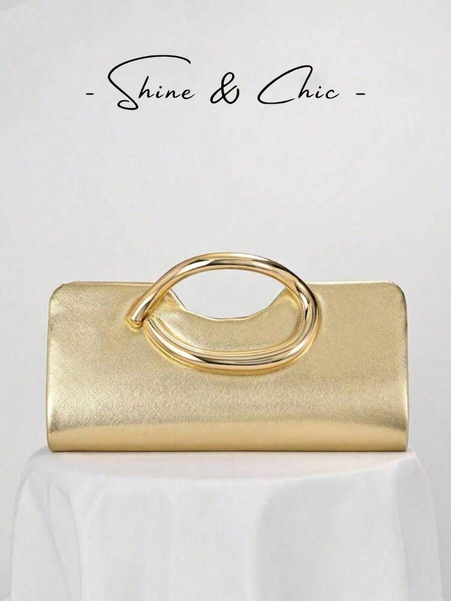 European And American Style Women's Gold Patchwork Pattern Design Evening Clutch, Glossy Handbag, Suitable For Dancing - Gold - View 1