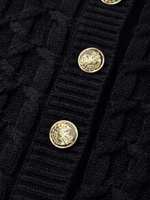 Knit Mix Elegant Women's French Style Autumn/Winter Knit Cardigan, Casual Daily Home Basic Outerwear Black Fall - Black - View 10