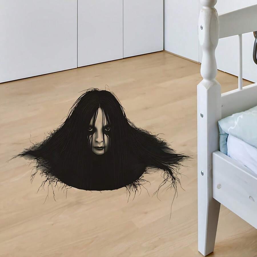 2D Flat Halloween Wall Floor Stickers Waterproof Removable Scary Ghost Witch Decals For Home Bedroom Bathroom Kitchen Decor Fridge Sticker 30*60Cm/11.8*23.6Inch - Multicolor - View 1