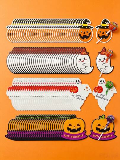 200PCS/150PCS/100pcs/50PCS/1PC Halloween Lollipop Paper Covers, Halloween Ghost Pumpkin Lollipop Paper Cards, Ghost Pumpkin …Lollipop Paper Labels Suitable For Halloween Party "Trick Or Treat" DIY Accessories, Home Decor Gifts, Party Favor