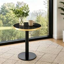 Modern Round Side Table With A Gold Stainless Steel Frame And Marble-Look Top For The Living Room, Luxury Side Table With A Sturdy Base. - 黑色+MDF+金屬 - 查看 2
