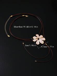1 pieza Collar de estilo bohemio de vacaciones de moda con flor de aleación y cordón de cera tejido - Beis - Ver 4
