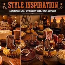10Pcs Western Cowboy Honeycomb Table Centerpieces Cowboy Hat Boots Star Pattern Wild West Birthday Table Decor Supplies - A23 - View 5