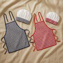 2pcs Newborn Photography Props, Includes Apron And Chef Hat, Kitchen Cooking Theme Photo Props For Baby Boys And Girls, Plaid Pattern Chef Outfit, Milestone Commemoration, Baby Party Gift - Multicolor - View 6