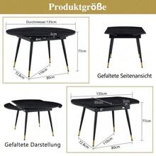 Modern Extendable Dining Table, Converts From Round To Oval, MDF Top In Black/Walnut With Gold Accents, Sturdy Metal Legs, Space-Saving For Kitchen & Dining Room - 黑色 - 查看 6