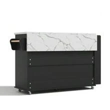 Mobile Kitchen Island With Foldable Worktop, Kitchen Trolley, 5 Wheels, Multiple Storage Options, Spice Rack, Cutlery Drawer, 120 X 45 (70) X 90 Cm - 黑色 - 查看 8