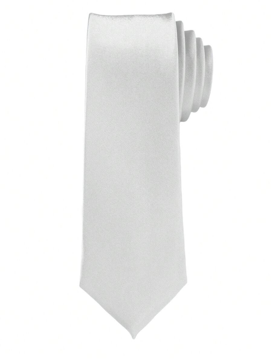 1PC Men's Solid Color Tie, Business Formal Narrow Tie (4cm) - Silver - View 1