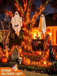 1pc Halloween Decoration LED Orange Light String,Battery Powered,Halloween Indoor Party Decor Fairy String Light,Halloween Outdoor Garden Yard Tree Decor Lights,Battery Operated Halloween String Lights,Spooky Halloween String Lights For Haunted House - Orange Light - View 2