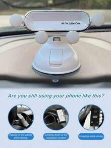 1pc Cute Dashboard Suction Cup Phone Holder, Printed With "Hi, I'm Baby" Text, Gravity Auto-Clamping, Foldable, Anti-Vibration, Stable Universal Navigation Accessory, Designed For Female Drivers - Upgraded Version - View 4