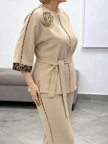 Women's Spring/Autumn Casual Fashion Round Neck Long Sleeve Top And Solid Color Long Pants Minimalist Daily 2-Piece Set - Apricot - View 5