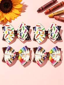 2 Stücke bunte Bleistift-Schleife Haarspangen für Kinder zum Schulanfang, Schulstil kleine Mädchen Pailletten-Schleife Haaraccessoires, vielseitige Campus-Outfit Haarspangen - Verschiedenfarbig - Übersicht 2