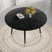 Modern Extendable Dining Table, Converts From Round To Oval, MDF Top In Black/Walnut With Gold Accents, Sturdy Metal Legs, Space-Saving For Kitchen & Dining Room - 黑色 - 查看 5