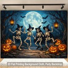 1pc 2D Flat Background Cloth, Halloween Theme Skeleton Wearing Hat Happy Dancing Background Cloth, Suitable For Indoor Photo Background, Party Decoration, Home Decor - A - View 27