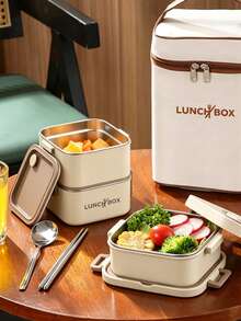 Kotak Makan Siang Dewasa Kapasitas Besar dari Stainless Steel 304, Kotak Makan Siang Bento yang Dapat Ditumpuk 4/3/2/1, Cocok untuk Dewasa, Kotak Bento Desain Persegi Minimalis Modern, Dilengkapi dengan Set Peralatan Makan dan Tas Isolasi, Kotak Makan Siang Anti Bocor, Cocok untuk Bepergian, Kerja, Piknik, Microwave dan Mesin Pencuci Piring - MultiWarna - View 2
