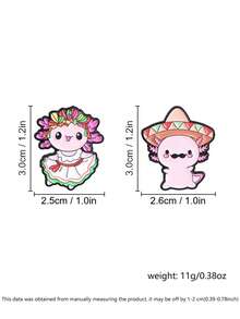 Pair Mexican Folk Axolotl Enamel Pin Traditional Sombrero Dance Skirt Cartoon Brooch Latin Style Backpack Decor Badge - Multicolor - View 3