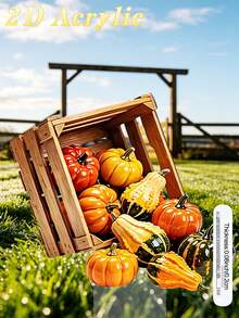 [2D Flat] 1pc Halloween Autumn Orange & Green Pumpkin Box Garden Stake Decor, Outdoor Decoration (17cm/6.69inch) Home Decor, Gardening Supplies, Patio Decoration, Acrylic, With Stake Base, 11 Holiday Decorations, Eye-Catching Yard Art Lawn Decor, Flower Bed & Front Yard Decoration, Unique Gift For Gardening Enthusiasts, Perfect For Autumn Harvest Season - Pumpkin Garden Stake - View 9