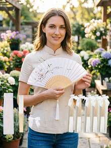 1/20/30/40/50 Pcs Vintage Handheld Folding Paper Fan, Wedding Bridal Favor Folding Fan, Portable Bamboo Fan, DIY White Paper Fan With Folding Paper Sleeve - Summer Accessory, Keeps You Cool And Stylish, Ideal For Parties And Events - Multicolor - View 6