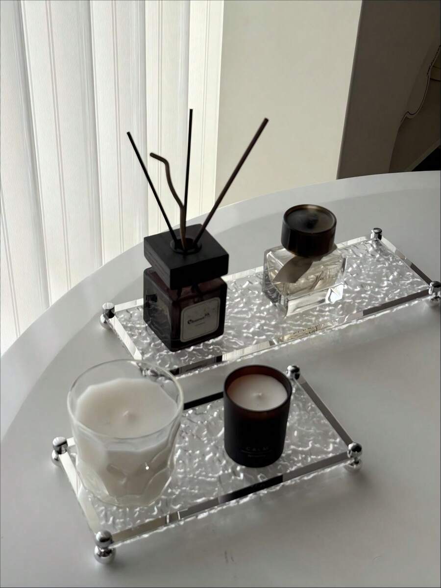 1件特殊材質石紋鏡面木球現代浴室收納架 洗臉盆杯架 奢華法式極簡化妝品收納架 壓克力托盤 - 石頭紋 - 查看 1