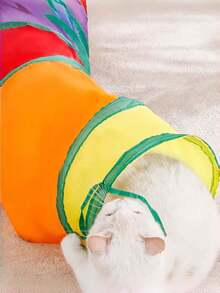 1pc Rainbow Foldable Cat Play Tunnel, Collapsible Pet Crinkle Tube Interactive Toy, Suitable For Kittens, Puppies, Rabbits, Ferrets, Indoor Exercise Hiding Training Play House With Handle - Multicolor - View 4
