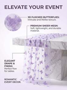1pc Purple Butterfly Print Semi-Sheer Chiffon Table Runner, Elegant Dreamy Tabletop Decor, Suitable For Wedding Reception, Bridal Shower, Baby Shower, Birthday Party, Garden Tea Party, Holiday Celebration, Restaurant Home Decor, Photo Backdrop - Multicolor - View 7
