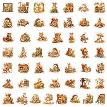 50PCS Cozy Autumn Woodland Animals Reading Stickers For Water Bottles Phone Case Laptops Gifts Stickers - Burnt Orange - View 5
