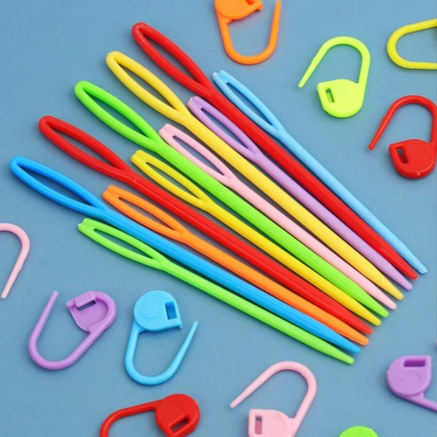 30-Piece Sweater Needle And Stitch Marker Set, Including 10 9cm Sweater Needles, 10 7cm Sweater Needles, And 10 Stitch Markers Random Color - A - View 1