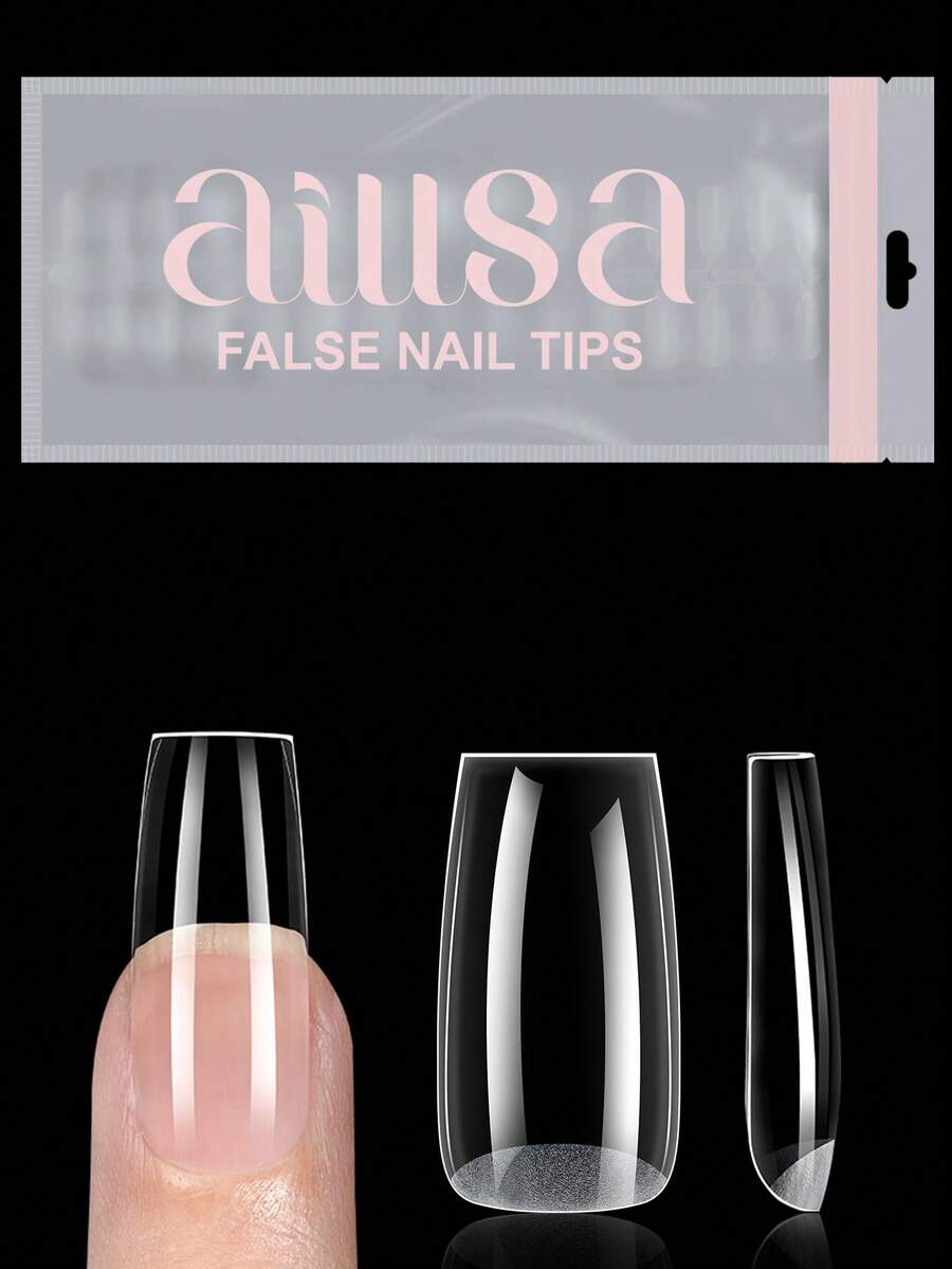 AILLSA 112/224/336pcs Square Acrylic Nail Tips, 14 Sizes Semi-Matte Inner Side Full Set Acrylic Nail Tips, Suitable For Nail Salon And DIY Nail Art Acrylic Nail Tips Or Nail Products - Clear - View 1