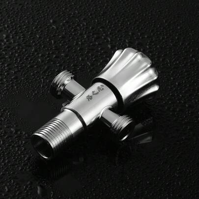 1pc Luxury Silver Stainless Steel 1-In 2-Out Triangle Valve Shut-Off Valve - Bathroom Faucet, Toilet, Sink Faucet