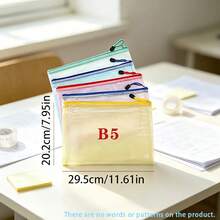 3pcs Multi-Size Mesh PVC Transparent Zipper File Bags, Suitable For School, Office, Home Document Storage, A3/A4/A5/A6/B5 Multiple Sizes Available, Student Stationery Storage, Travel Small Item Storage, Student Subject Organization, Home Storage Bags - Multicolor - View 11