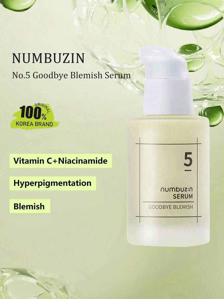 numbuzin No.5 再見痘痘精華液，輕盈保濕配方，快速吸收，淡化痘疤與色沉，提亮膚色，改善暗沉，韓國化妝品，50ml/1.69 Fl Oz