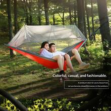 1PC Outdoor Camping Hammock With Encrypted Mosquito Net, Lightweight Portable Anti Bug Hammock With Storage Pocket Tree Straps, Heavy Duty Parachute Nylon Hammock For Hiking Backyard Travel - Multicolor - View 6