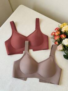 3pcs/Set Minimalist Comfortable Sports Bra For Women, Anti-Sagging, Solid Color, Wire-Free - Multicolor - View 4